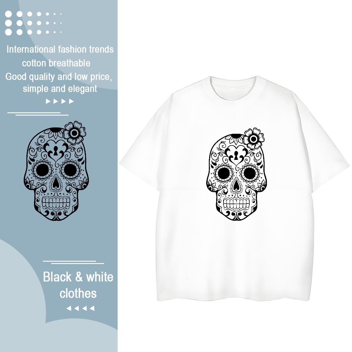 Classic Mens T Shirts 230g Pure Cotton skull Casual Skull Crew Neck Men Tops Tees DIY Customized Wear