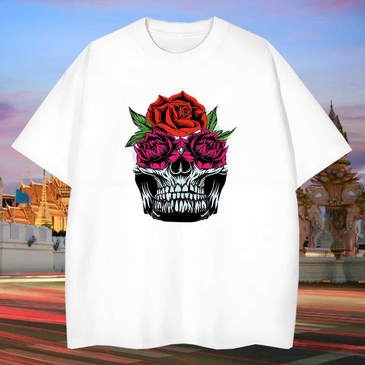 Soft T-Shirts 230g Cotton flower Street Plus Size Custom O-Neck Short Sleeve Men Tees Wholesale Tees Shirts