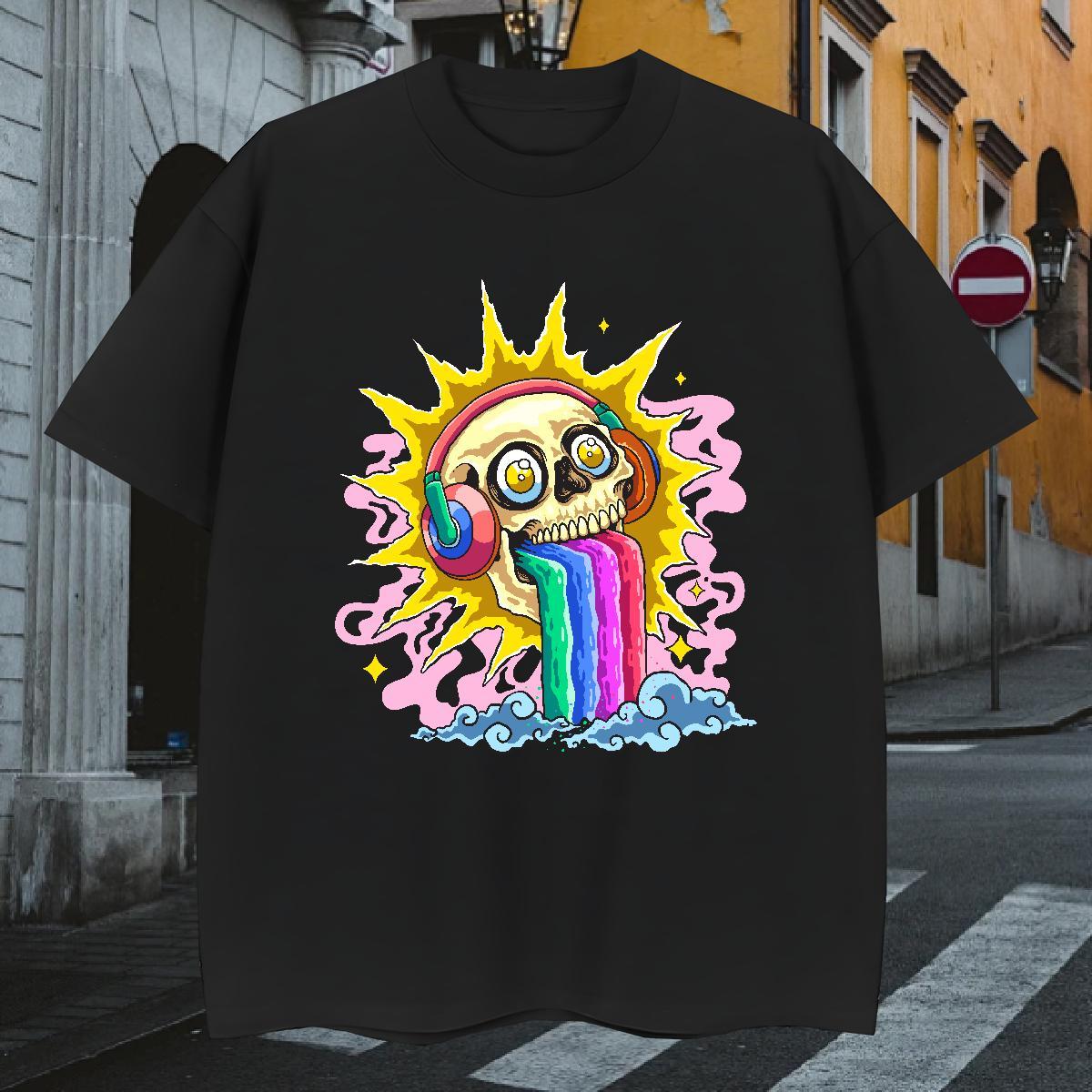 Brand T Shirt For Man 230g Cotton skull Casual Custom Big Size Breathable Crew Neck Tshirt for Man Woman Fashion Polos