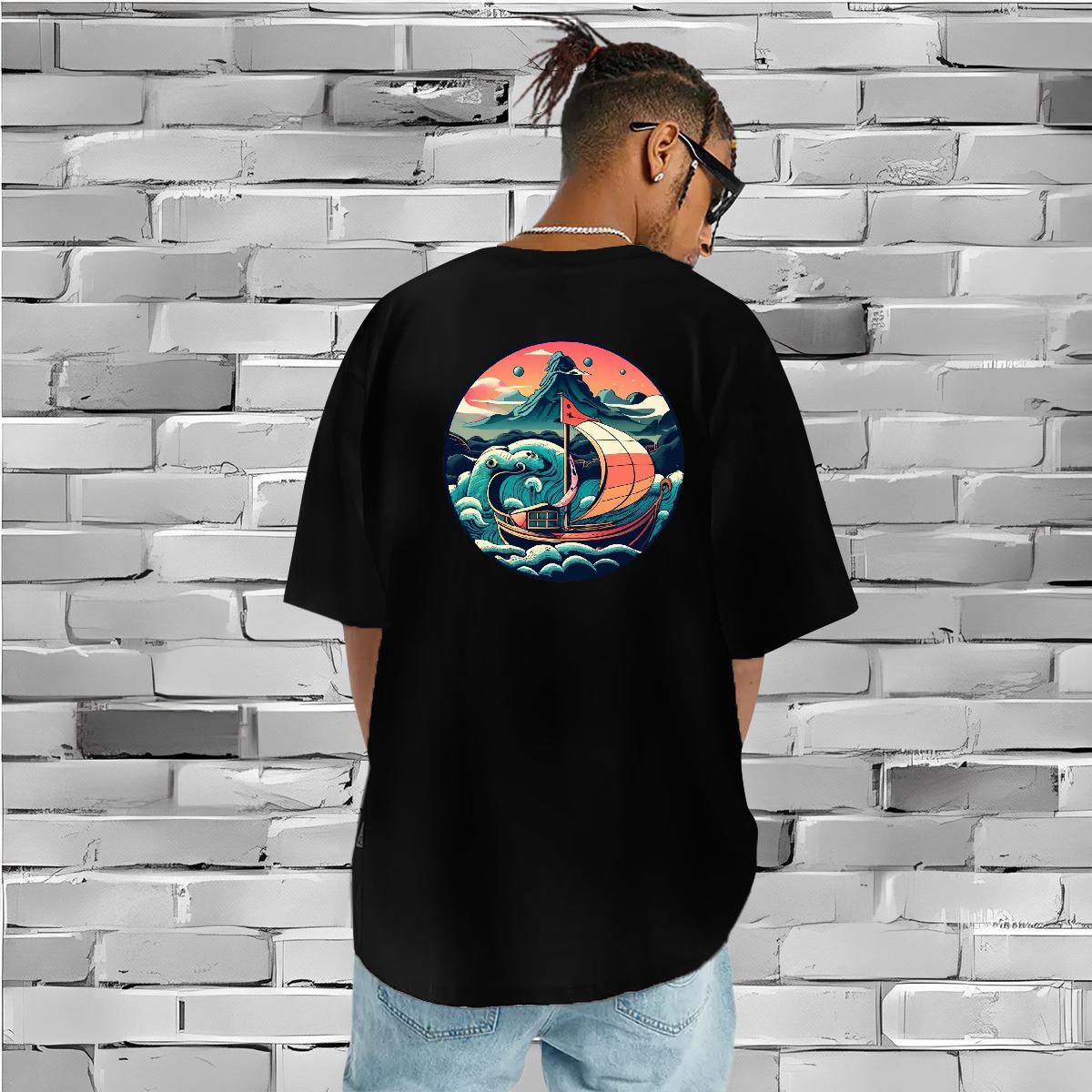 TOP Quality T Shirts Men 230g Cotton sea wave Casual Beach Oversized 3XL 4XL Breathable Soft Men Clothes T-Shirt 2024 New Clothings