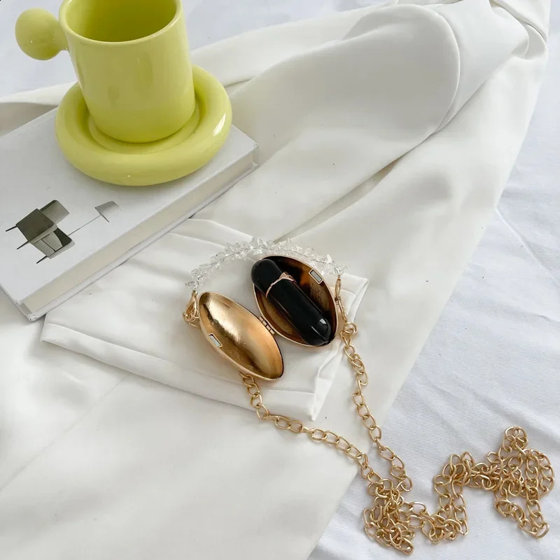 Mini Lipstick Bag Decorate Womens Shoulder Chain Crossbody Handbag and Purse Fashion Shell Bags Female Clutch 240824Z