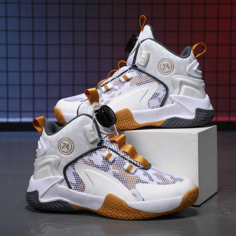 Basketball Children's Athletic Sneakers, Rotating Button Sports Tennis Boys, Breathable Running Shoes for Elementary School - H240805 4