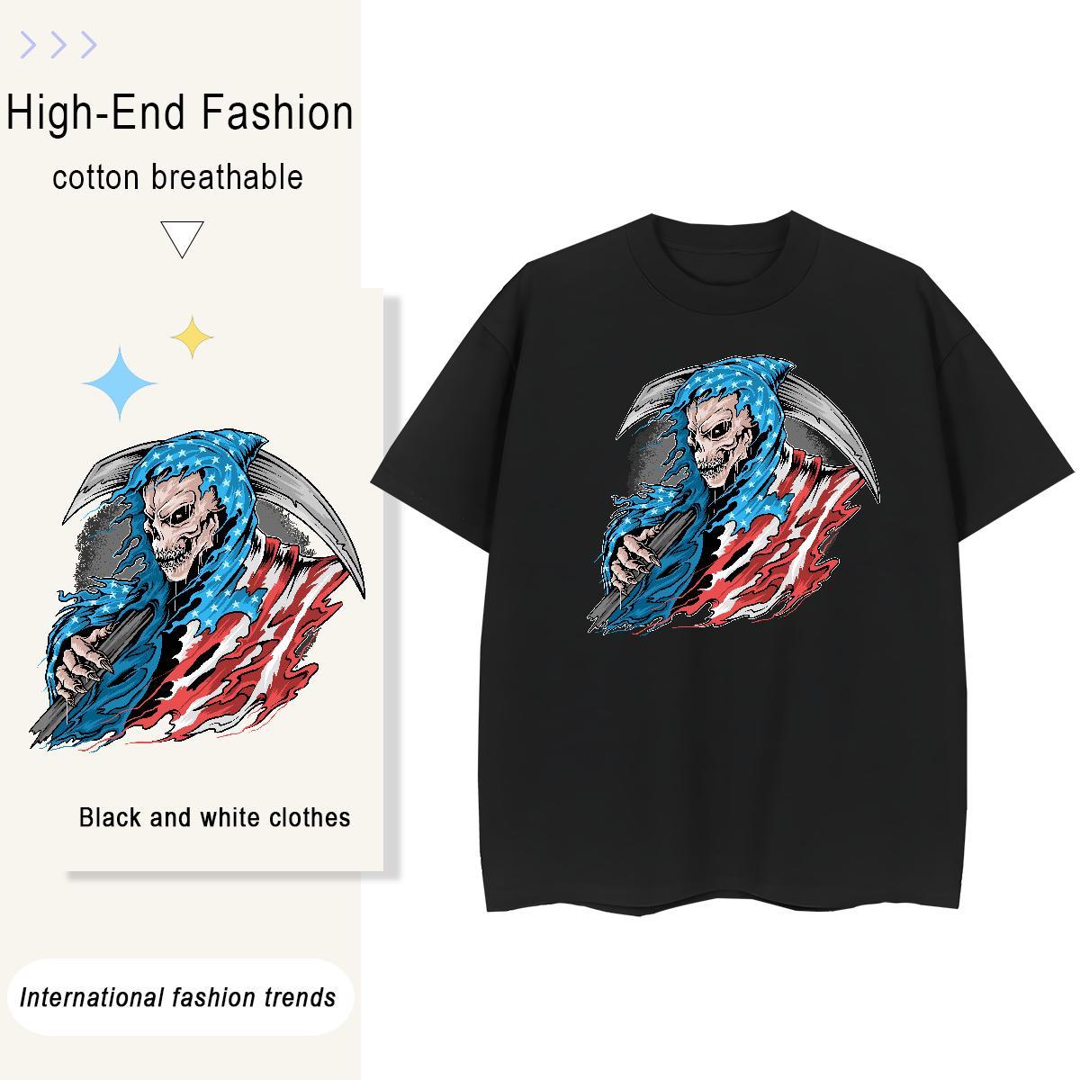 High Quality Man T Shirts 100% Cotton 230g skull Sports Casual Custom Print Plus Size Breathable Crew Neck Men Tops Tees Brand Polos