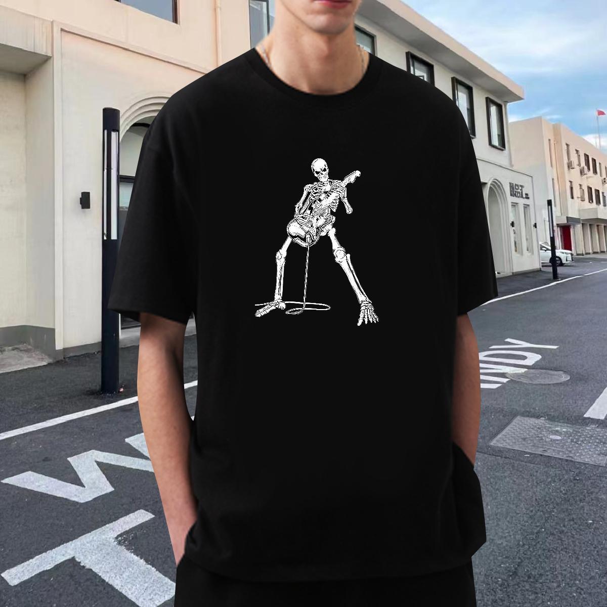 Soft T Shirts Men 100% Cotton 230g skull Hip Hop Street DIY Anime Pure Cotton Men Tshirts Fashion Casual Clothes