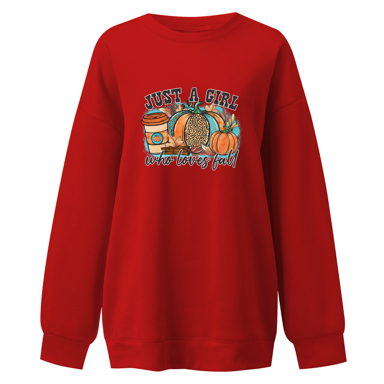 Just A Girl Printed Women's Shoulder Down Large Round Neck Fleece Loose Pumpkin Pattern Casual Hoodie dongdumaoyi