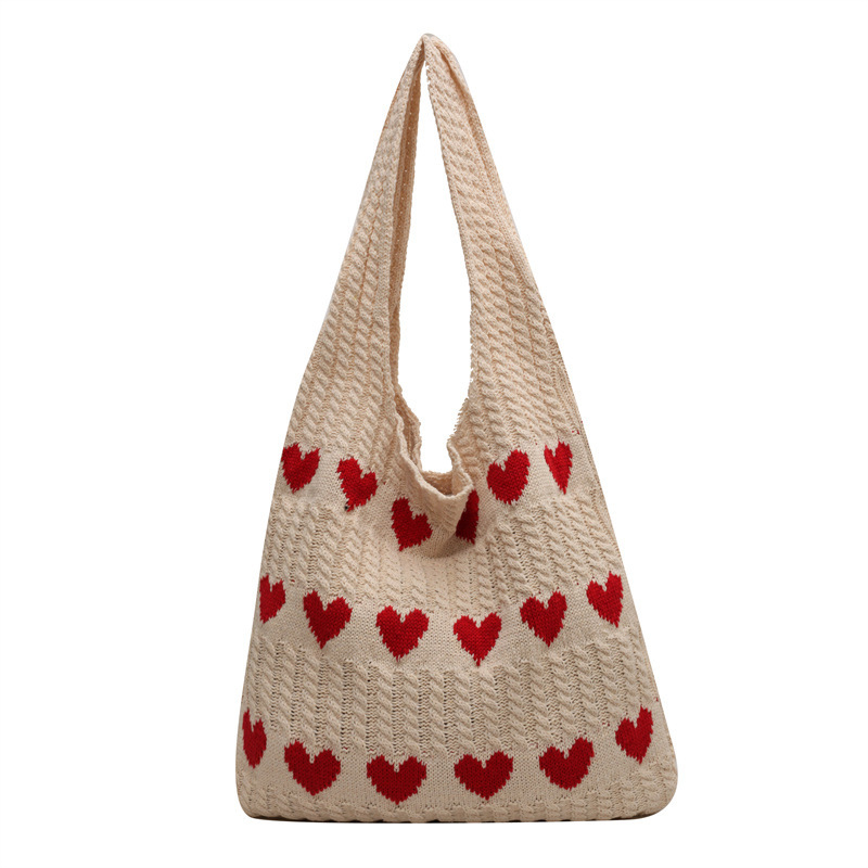 Women Bag New Knitted Bag New Handbag Armpit Bag Print Love Heart Shoulder bag Free shipping