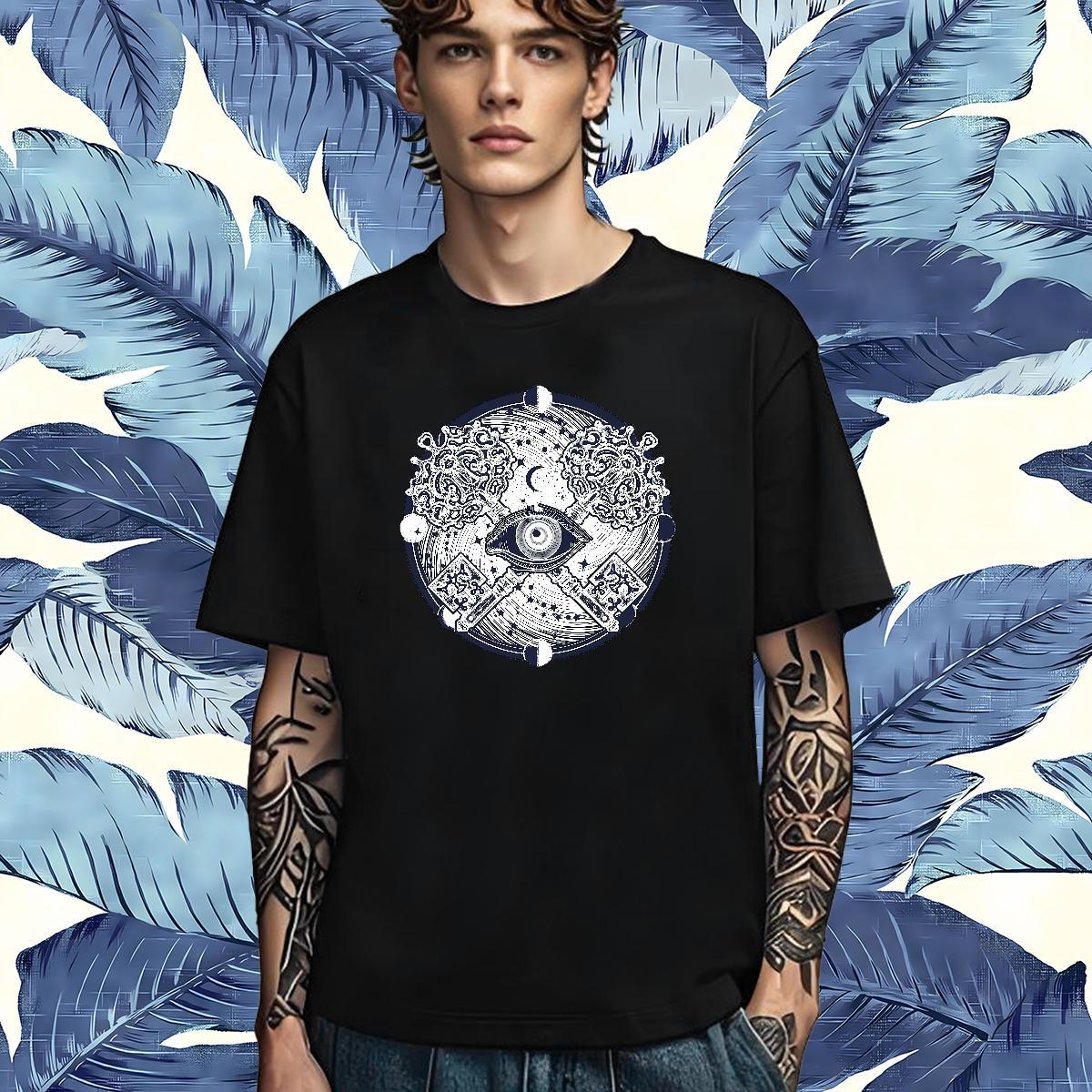 Free Shipping T-Shirts for Men 230g 100% Cotton eye of the devil Spring Summer DIY Anime Breathable Short Sleeve Mens Tshirts Customized Tops
