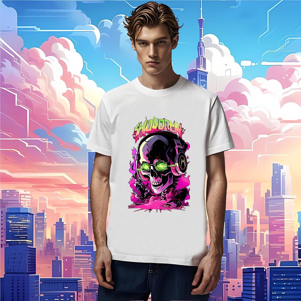 High Quality Mens T Shirts 230g Pure Cotton skull Outdoor DIY Anime Breathable Crew Neck Tshirts Wholesale Wear