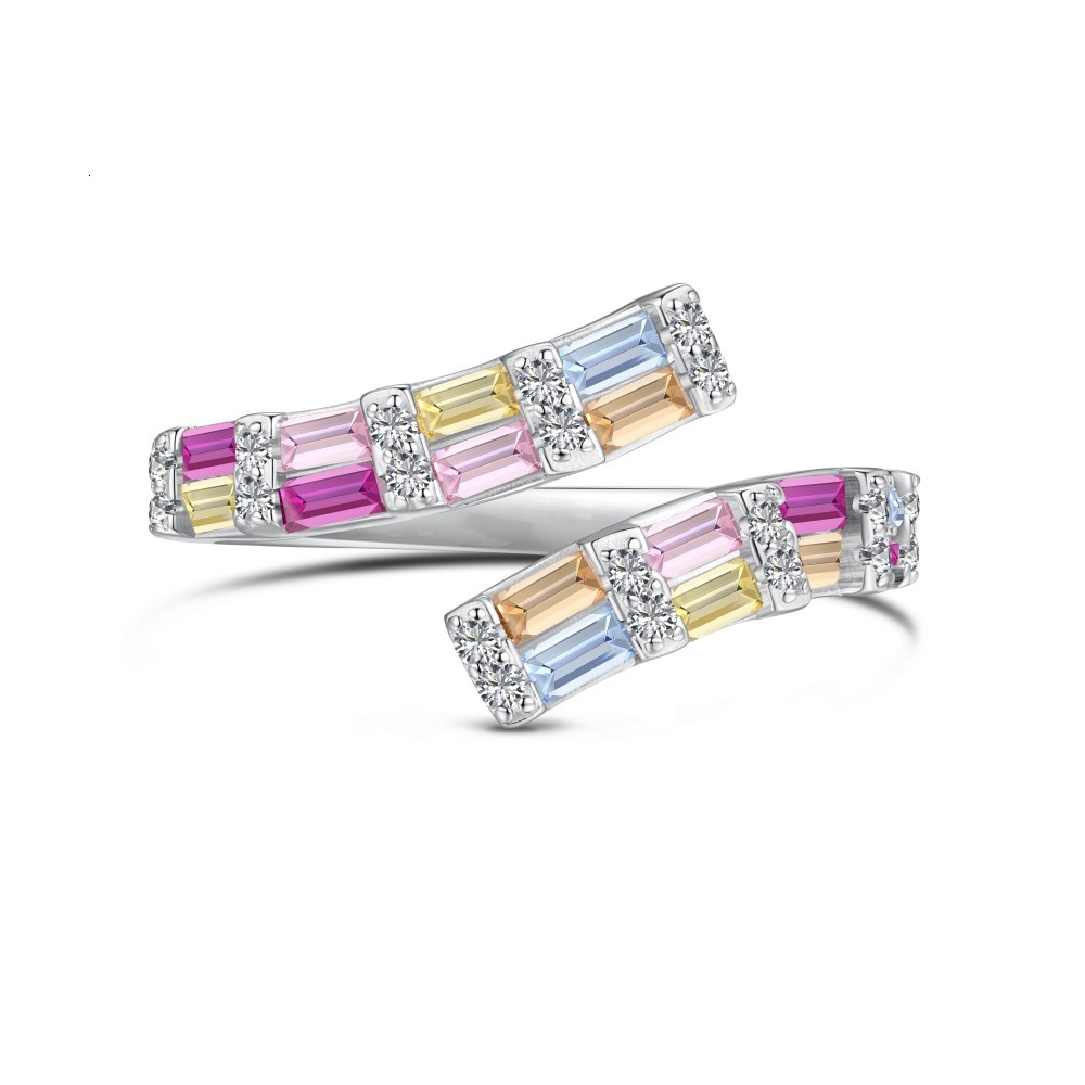 Japanese Korean Light New S Pure Sier Ring Colored Zirconia Inlaid Sweet and Beautiful Color Series Geometric Design Women's Handicraft
