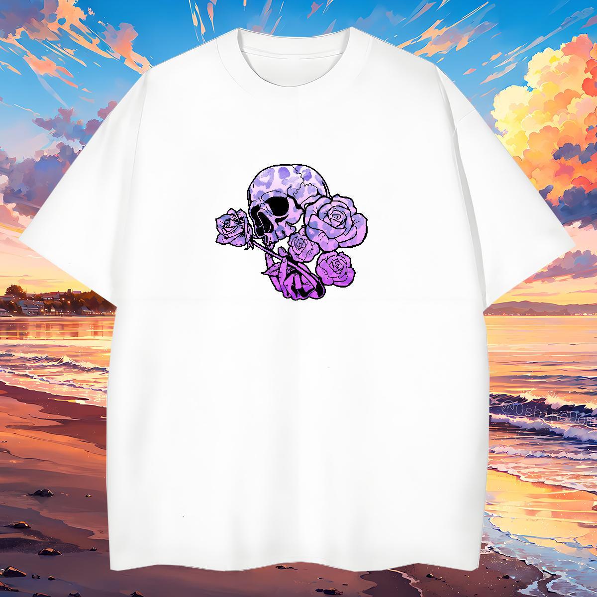 Cool Design T Shirt For Man 230g Cotton skull Hip Hop Street Oversized Round Neck Short Sleeve Men Clothes T-Shirt Wholesale Tops Shirt