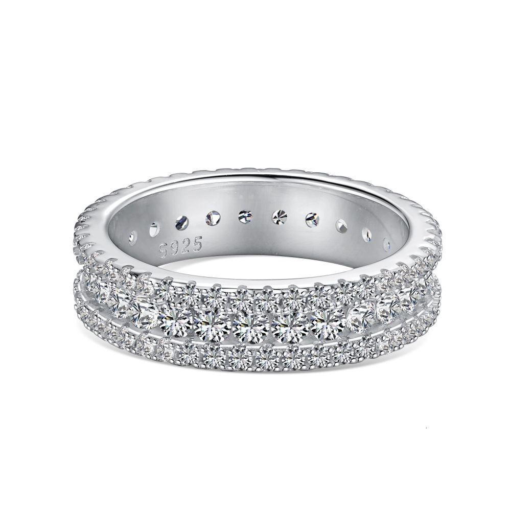 Korean version the new S pure sier women's ring with diamond arrangement dopamine color scheme, full zircon design and a sense of female handmade