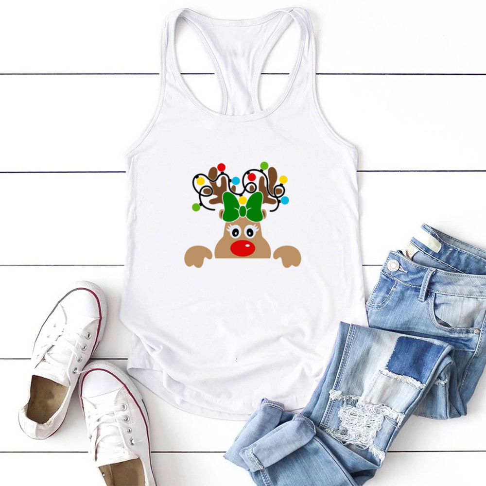 Christmas style sports vest with a smile and deer print, women's loose plus size bodybuilding top dongdumaoyi