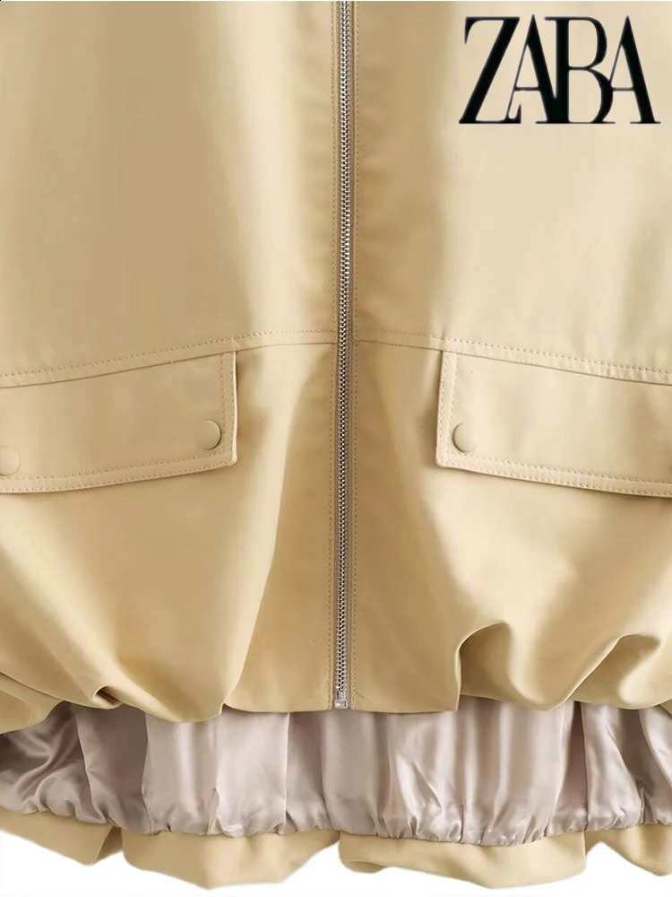 TRAF Womens Elegant sleeveless round neck zip waistcoat Pocket decorative loose khaki jacket Comfortable leisure womens vests 240826