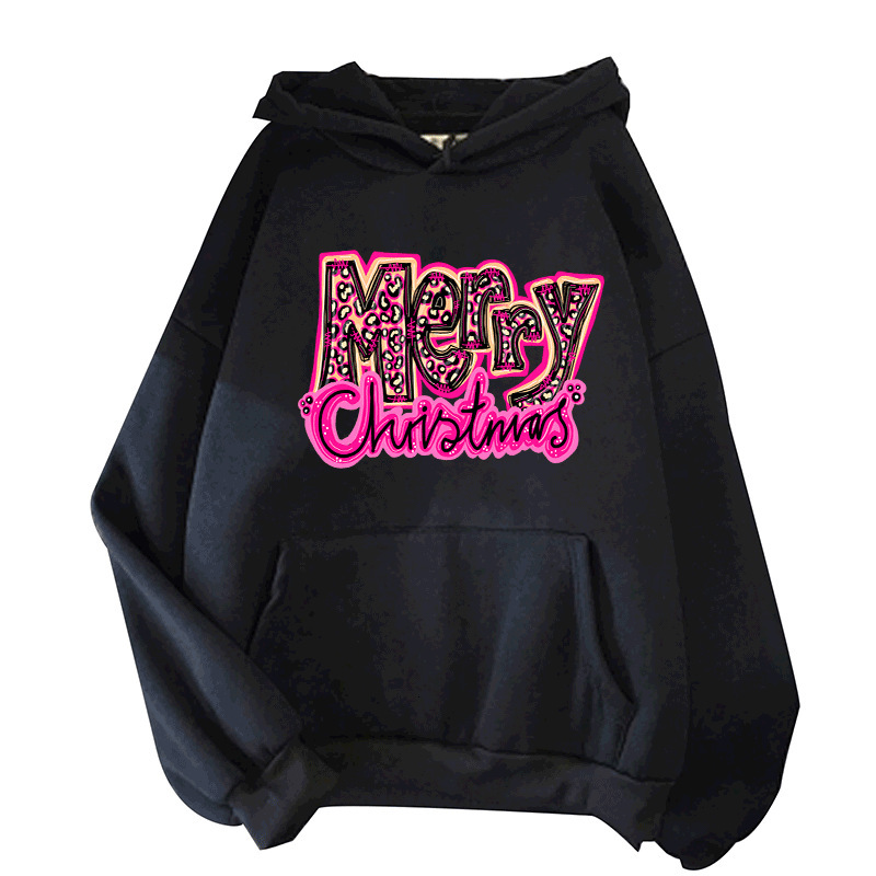 Autumn/Winter New Merry Christmas Printed Shoulder Down Large Hooded Fleece Hoodie dongdumaoyi
