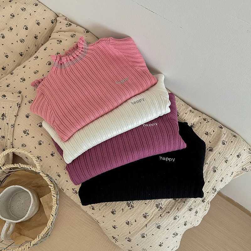 Children and girls knitted zipper cotton letter pleated collar long sleeved baby girl underwear pure cotton baby sweaterW240824