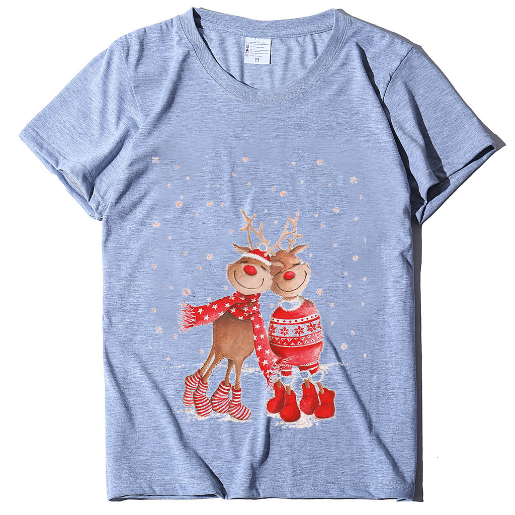New Top T-shirt with Two Deer Print Christmas Costumes for Women dongdumaoyi