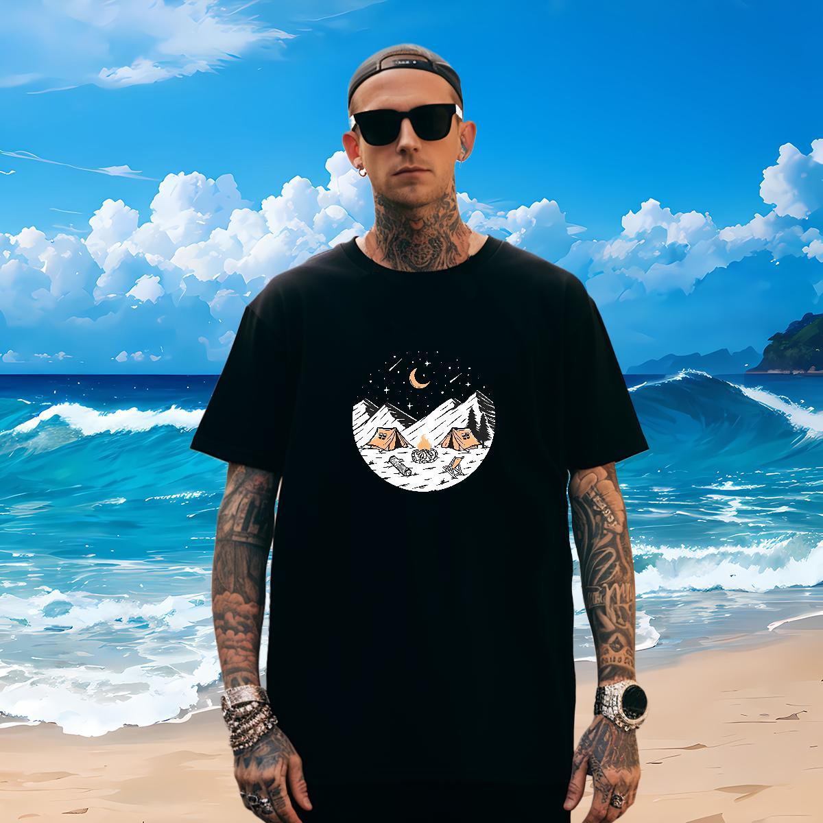 Classic Mens T Shirts 230g 100% Cotton mountains Street wear Hip Hop Anime Breathable Short Sleeve Men Tops Tees Fashion New Clothes