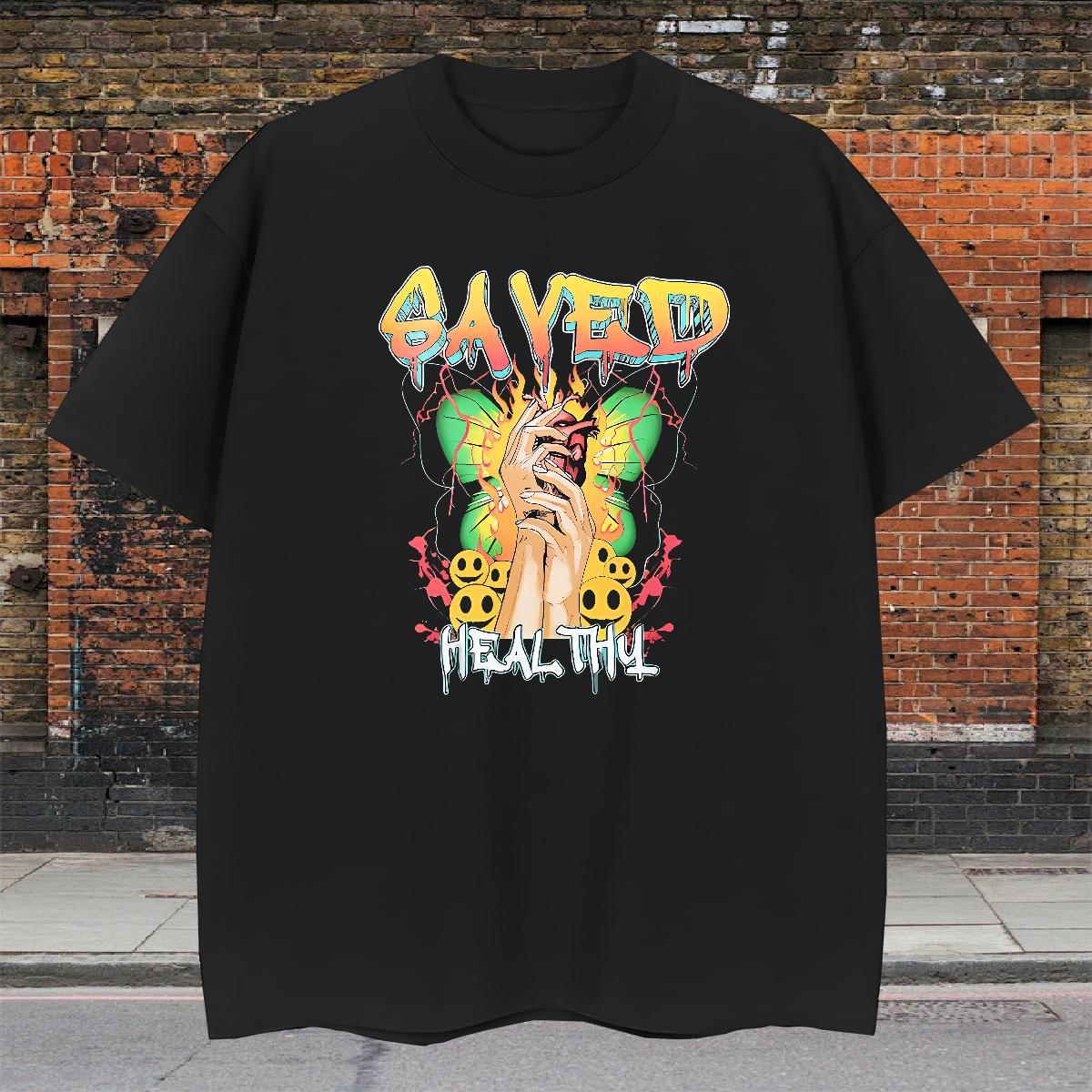 Popular T Shirt For Man 230g 100% Cotton skull High Street Hip Hop Custom Print Oversized O Neck Short Sleeves Mens Tshirts New Tees Shirts