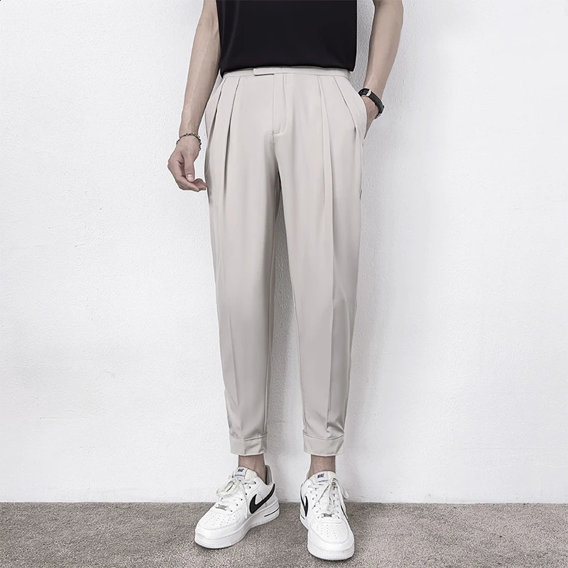 Mens Casual Straight Pants Feet Slim Thin Fashion Classic Simpicity Trousers Pleated Tapered Male Blazer Pants 240826