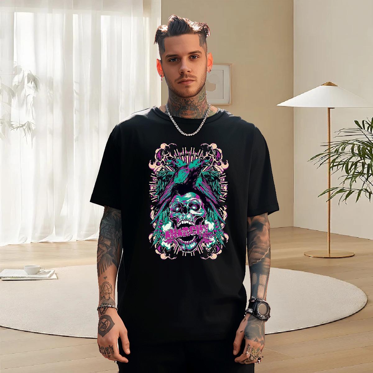Unisex T Shirt For Man 230g Cotton skull Sports Casual Floral Print Breathable Crew Neck Men Tops Tees DIY Tops Shirt
