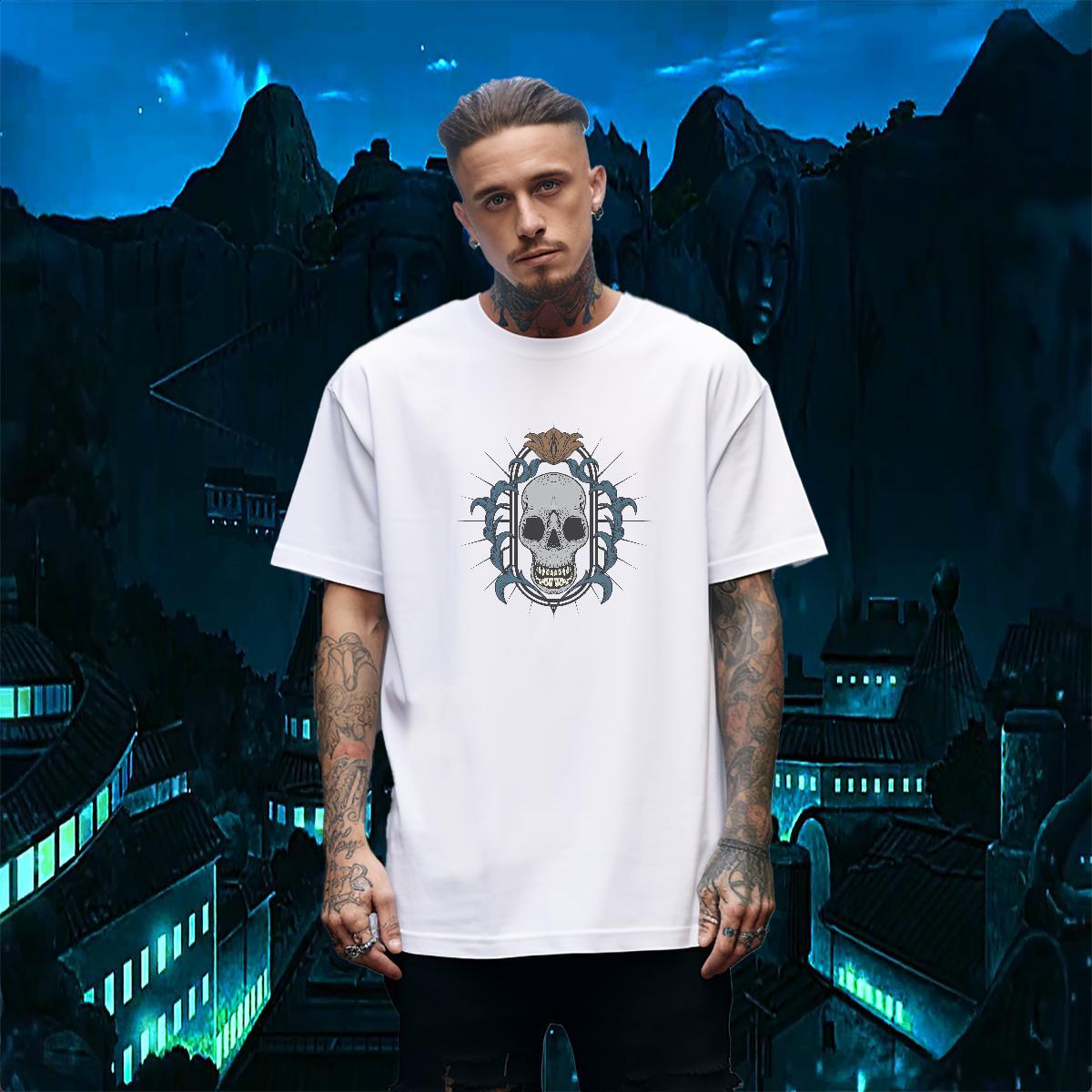 Cool Design T-Shirts for Men 230g 100% Cotton skull Casual Beach Custom Cartoon Pure Cotton Couples T Shirts New Arrival Polos