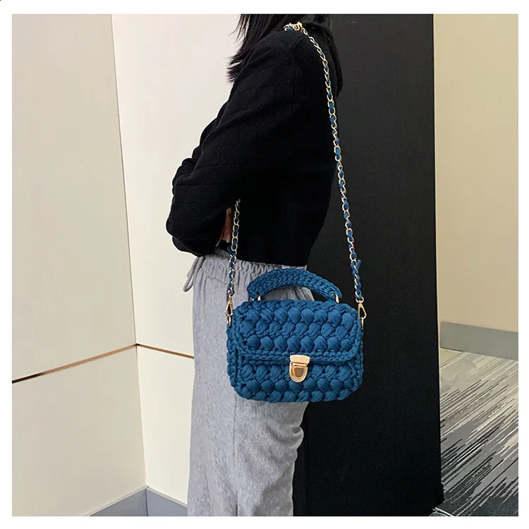 Rope Woven Women Handbags Knitting Chains Shoulder Crossbody Bag Casual Lady Hand Bags Small Flap Purses 240826