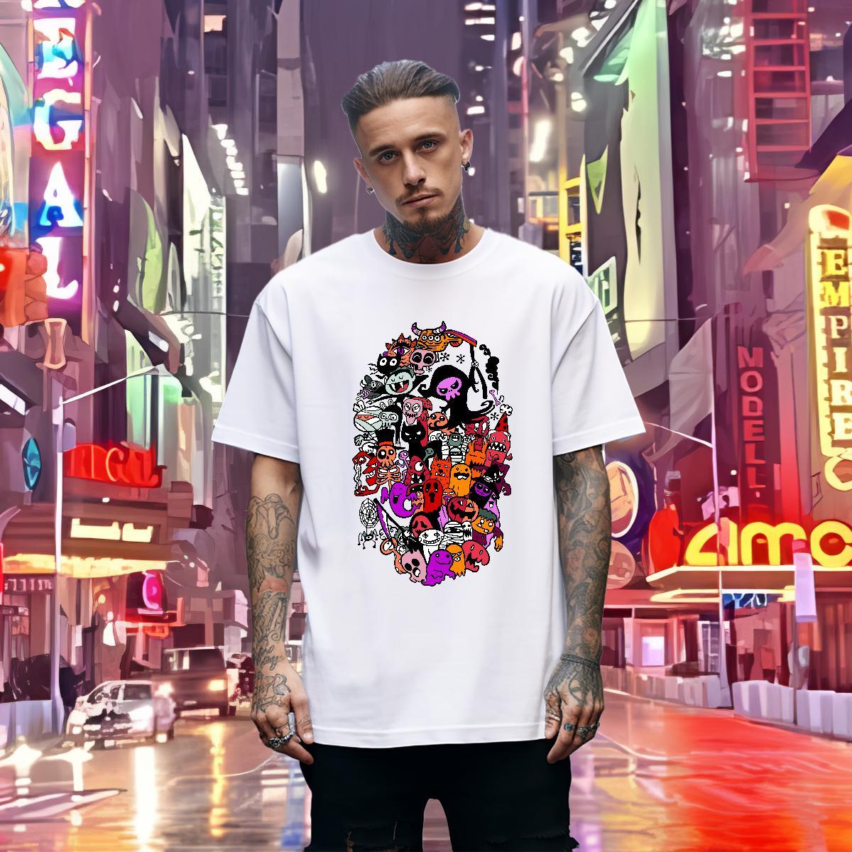 Brand T Shirts Men 100% Cotton 230g skull Street Wear Custom Printed Breathable Men Clothes T-Shirt Fashion Casual Tees