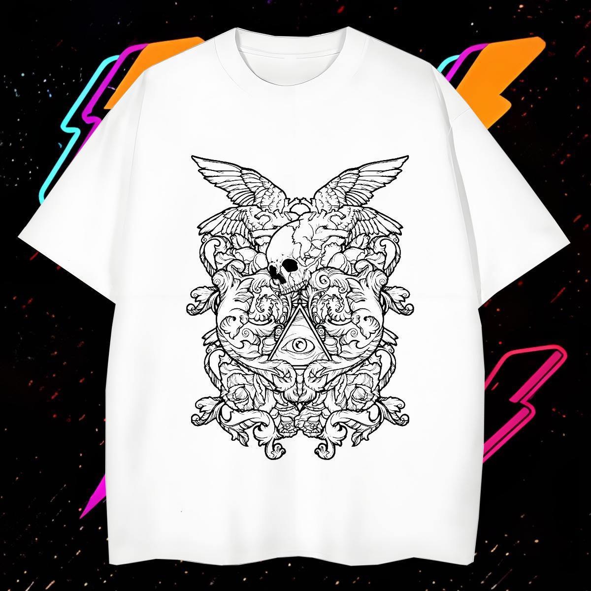 Brand T-Shirts 230g Pure Cotton skull Hip Hop Street Custom Cartoon Short Sleeve Soft Men Tshirts New Arrival Tees