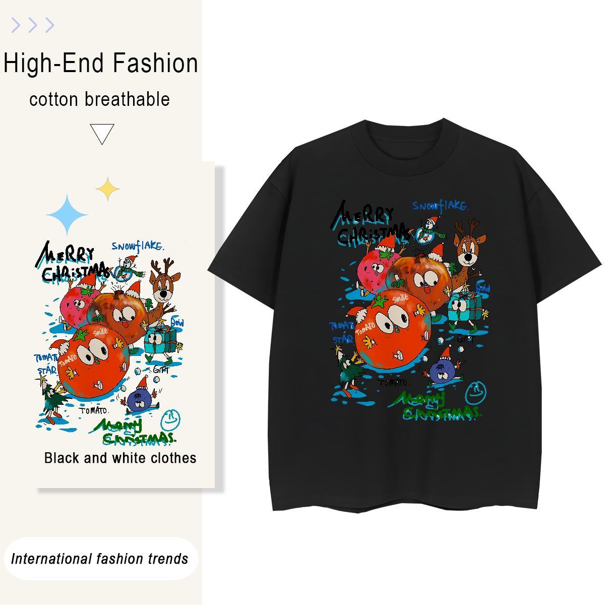 Lady Couples T Shirts 100% Cotton 230g cartoon Home Outdoor T shirt Comfortable Cartoon Print Tshirts
