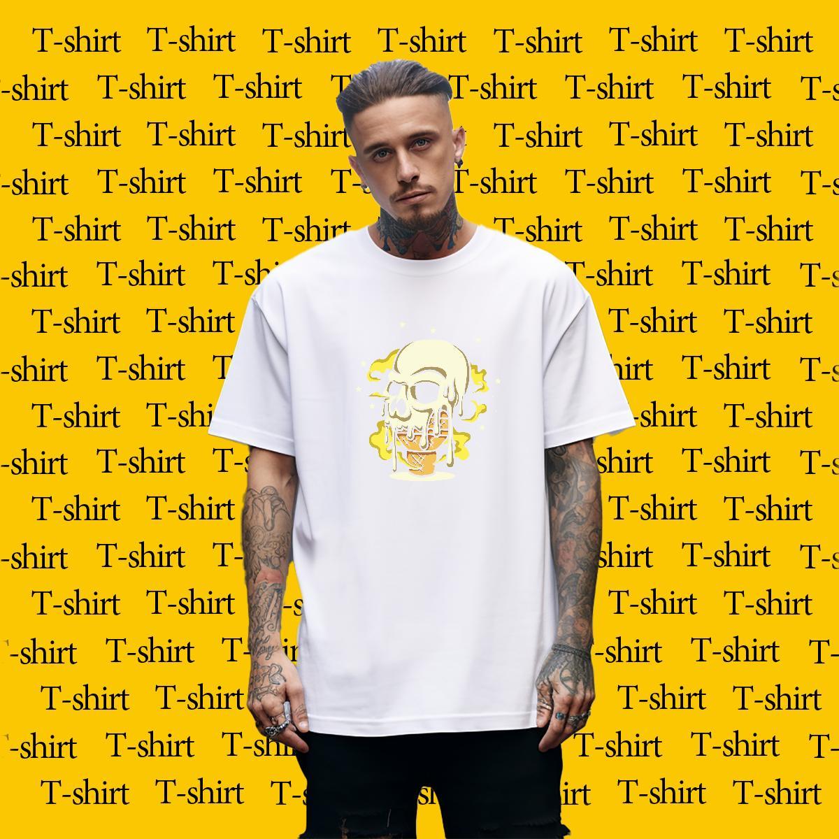 Loose Fit T-Shirts for Men 230g 100% Cotton skull Daily Wear Graphic Breathable Crew Neck Mens Tshirts New Designer Top Tees