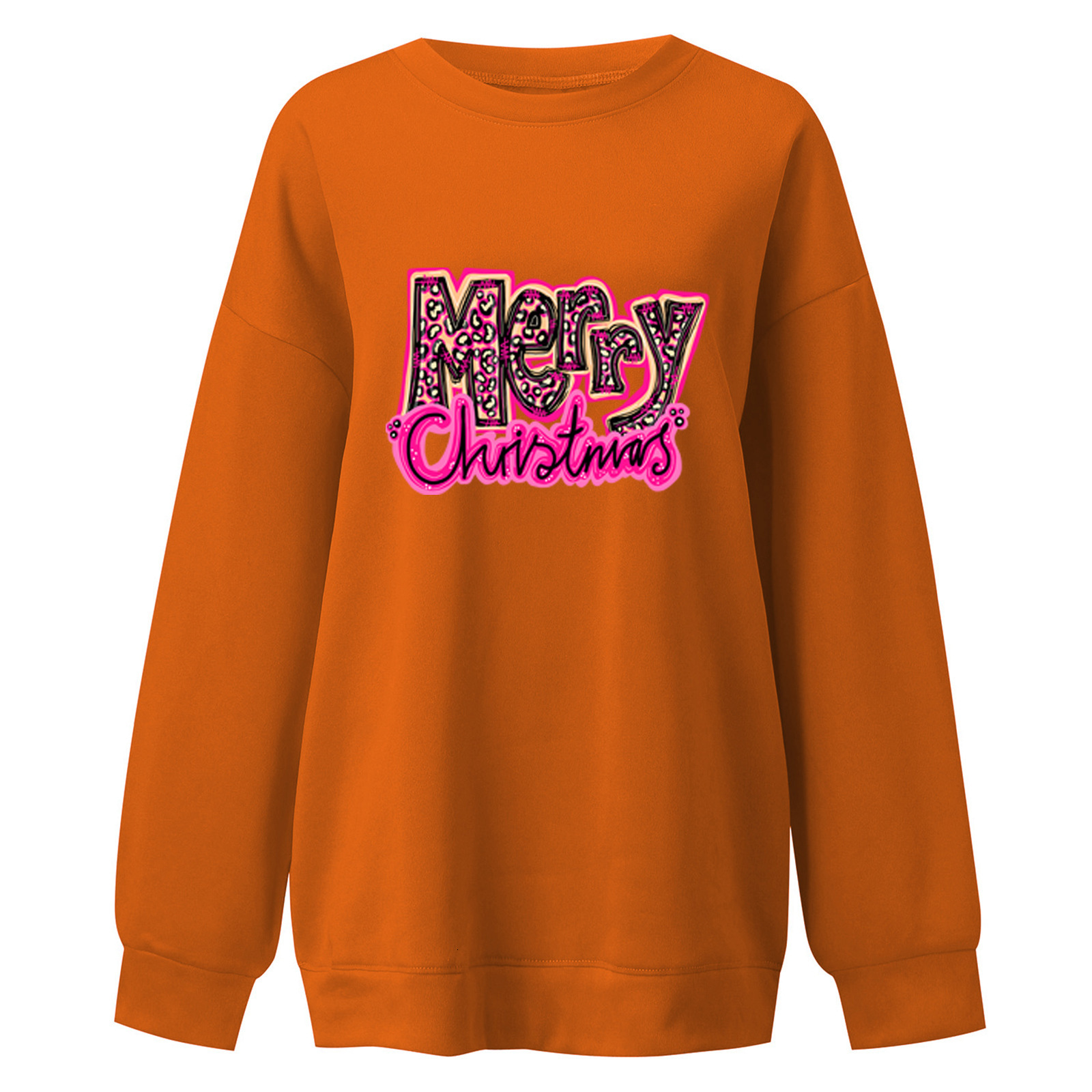 Merry round neck long sleeved shoulder for women with Christmas print plus size sweatshirt dongdumaoyi