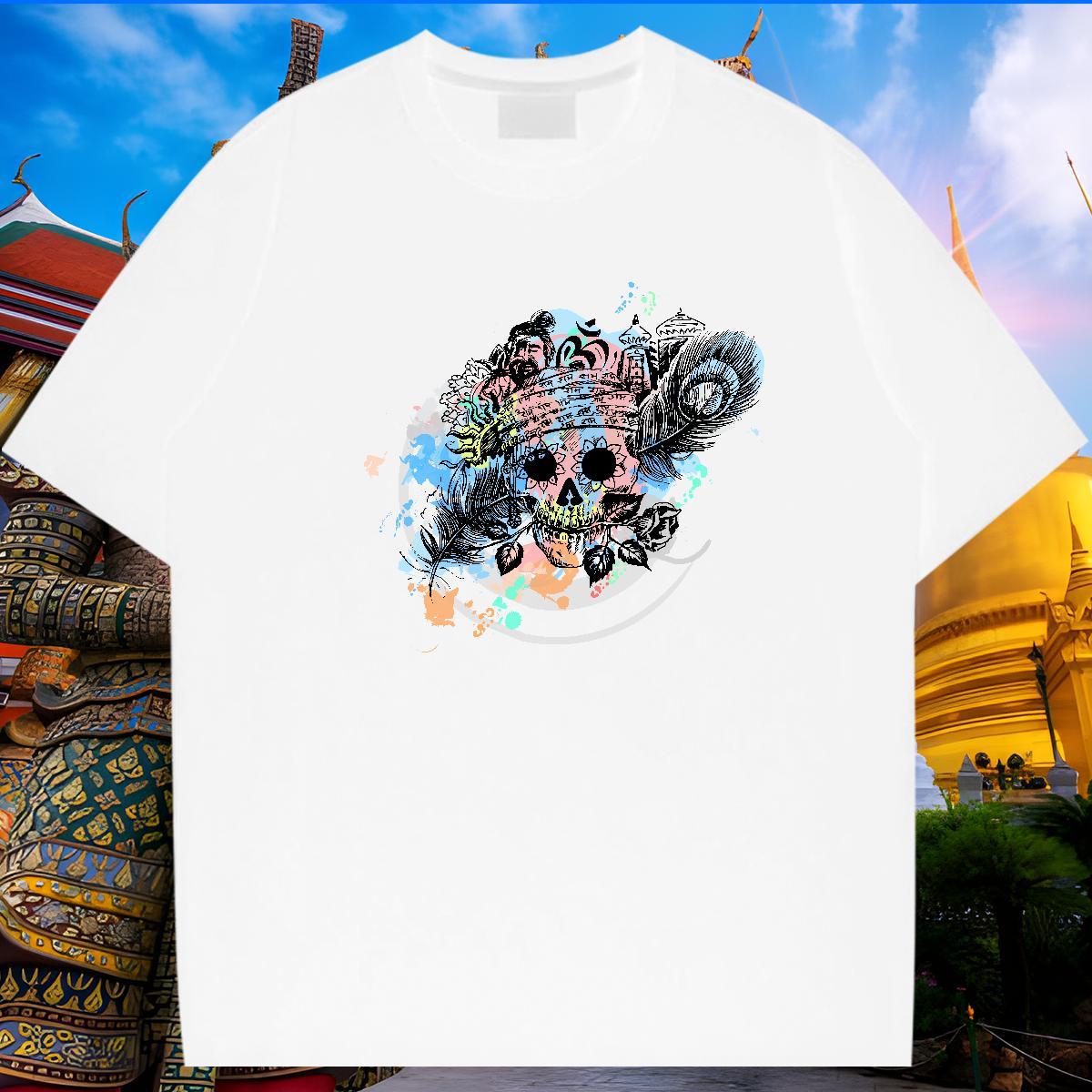 Popular T Shirt For Man 230g 100% Cotton skull Casual DIY Breathable Tshirt for Man Woman Designer Tops Tees