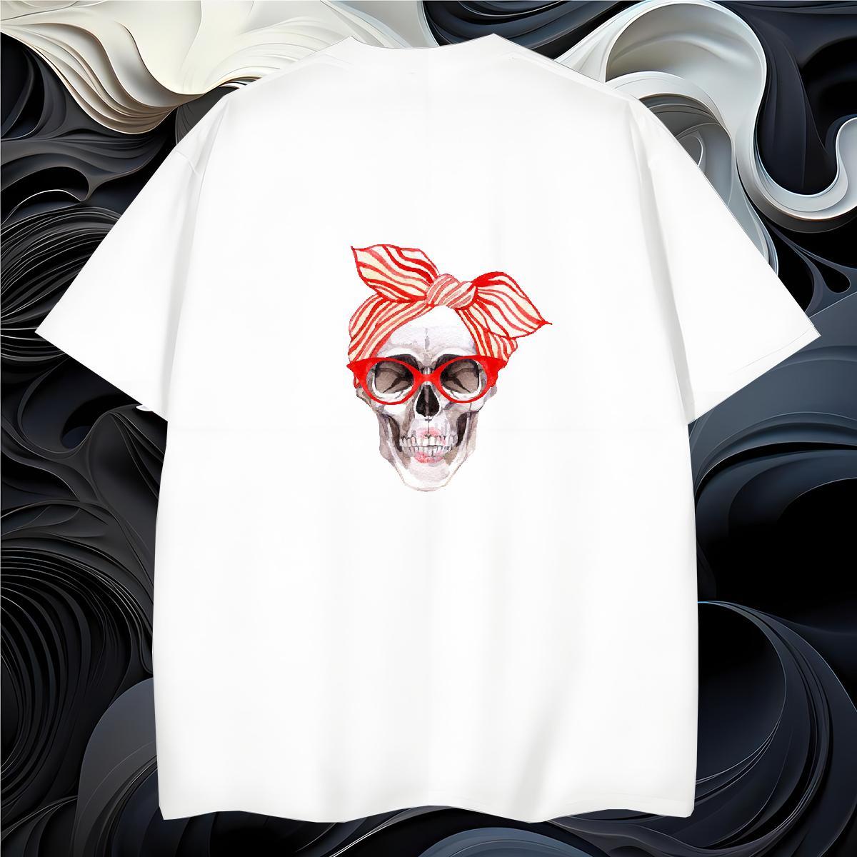 Loose T Shirt For Man 230g Cotton skull Spring Summer Graphic Breathable Short Sleeve Men Tees Fashion Casual Tee Shirt