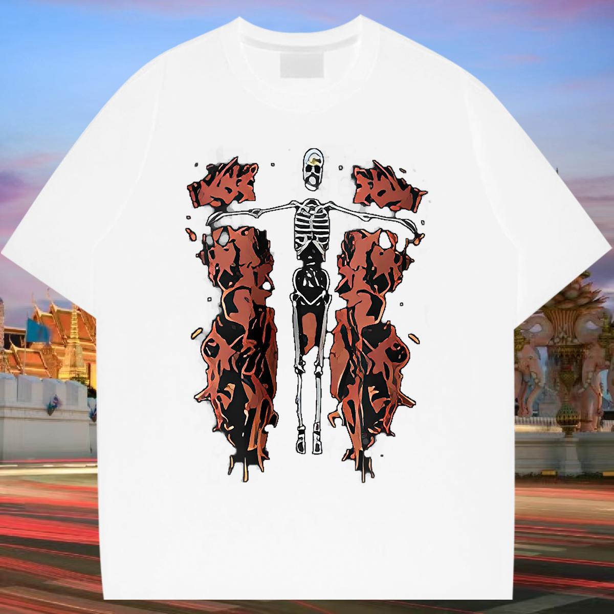 Cool T shirt 230g 100% Cotton skull Street wear Hip Hop White Plus Size Breathable Crew Neck Tshirt for Man Woman New Designer Tshirts