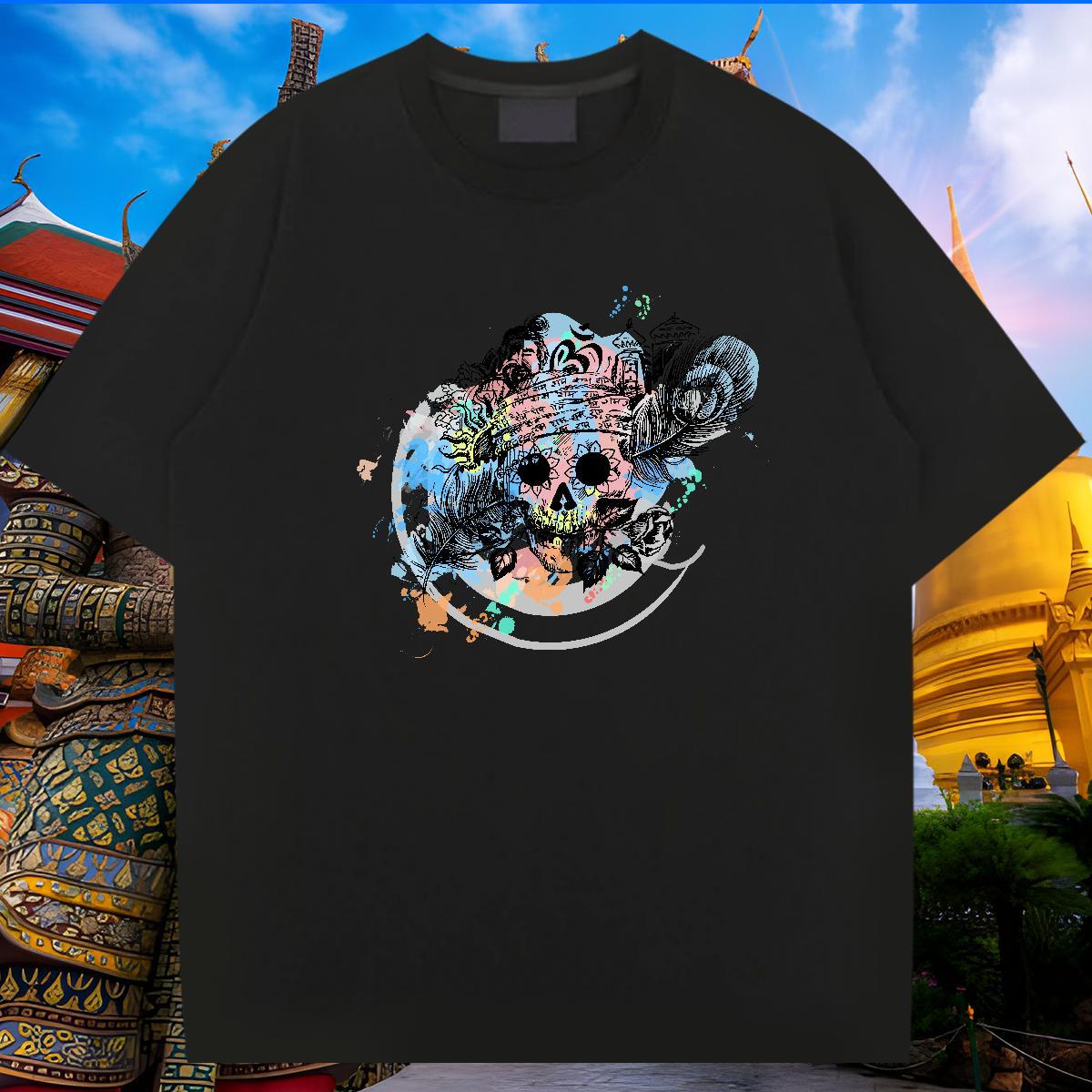 Popular T Shirt For Man 230g 100% Cotton skull Casual DIY Breathable Tshirt for Man Woman Designer Tops Tees