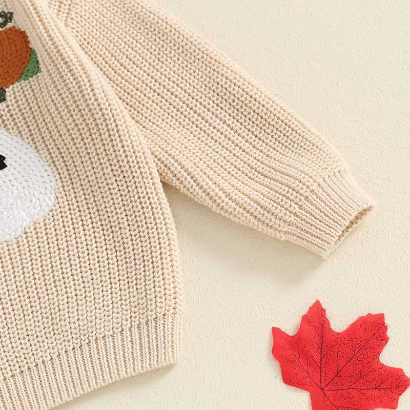 May 21 2024 Lioraitiin Preschool Boys and Girls Halloween Sweater Witch Pumpkin Belief Ghost Long Sleeve Round Neck Knitted PullflowerW240824