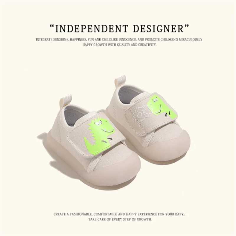 New Spring Baby Shoes Canvas Cute Dinosaur Preschool Girls Barefoot Shoes Anti slip Fashion Little Boys Sports Shoes EU 16-25 M240827