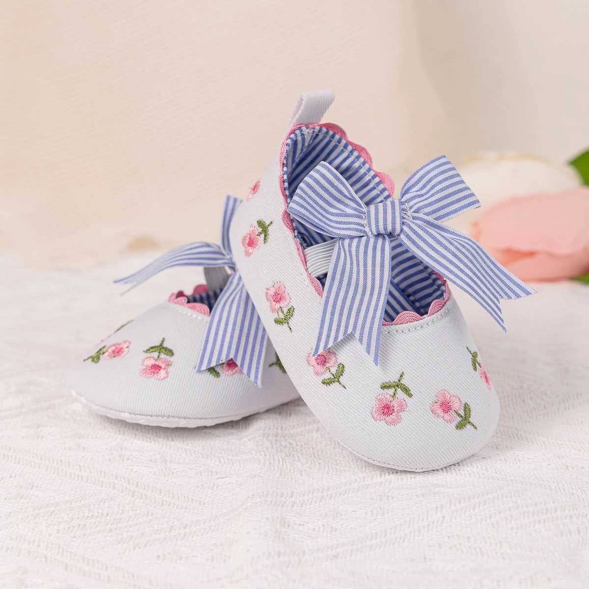 KIDSUN Bow Princess Shoes Newborn Baby Shoes Comfortable Cotton Casual Soft Bottom First Pair Embroidered Walking Shoes M240827