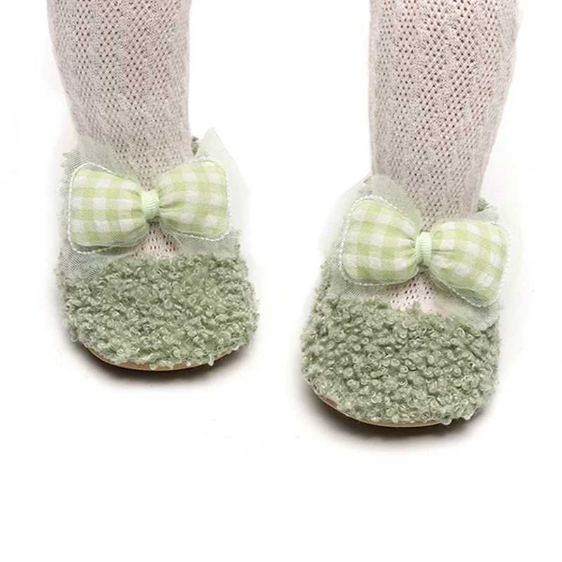 Suefenskry Baby Girl Cute Moccaliss Flat Bottom Bow Knot Soft Bottom Coral Velvet Flat Shoes First Step Walker Autumn/Winter Princess Shoes M240827