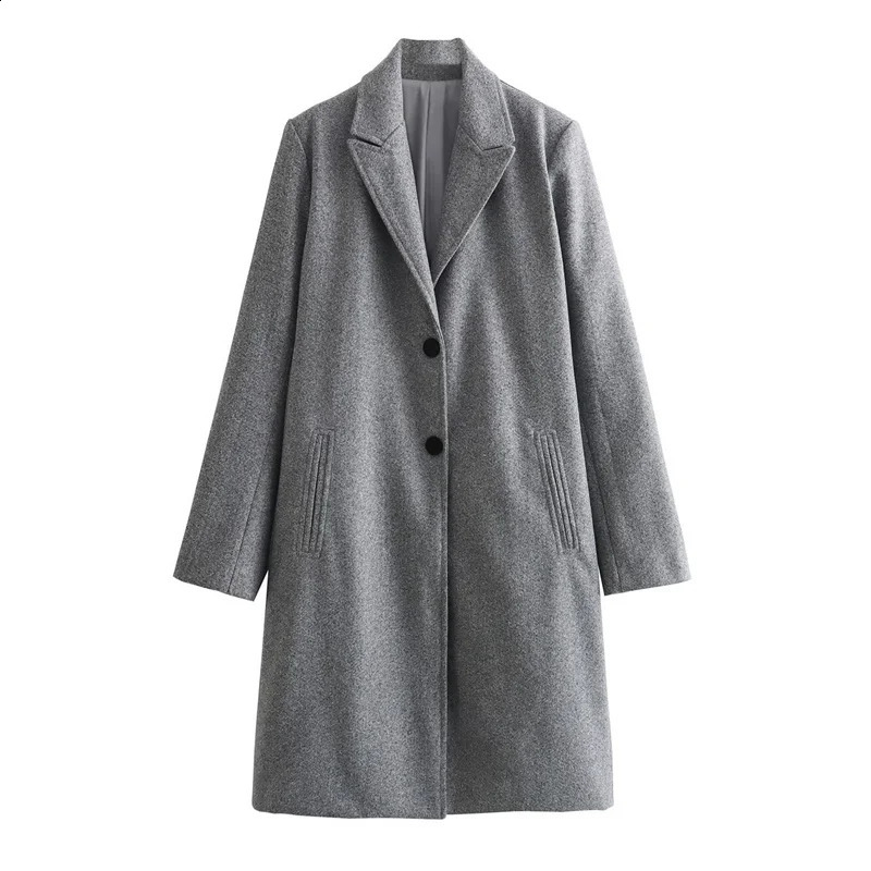 Womens wool coat retro singlelayer solid long jacket womens soft street autumn and winter 240826