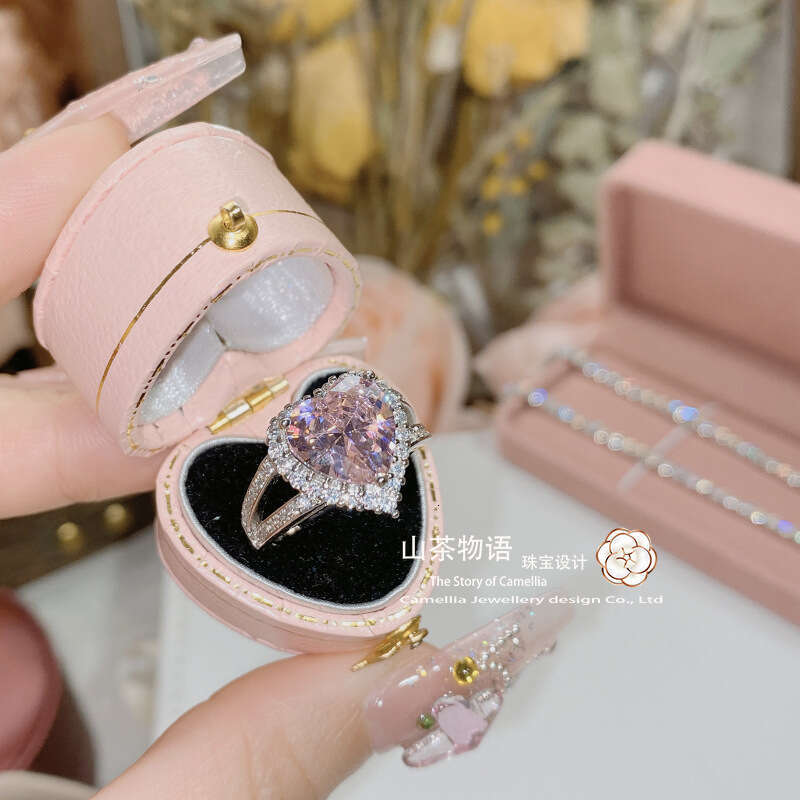 INS Top 925 Sterling Silver Diamond Retro Peach Heart Luxury Big Wedding Band Rings Luxury Rings Set for Bridal Women Engagement Finger Party Gift Des