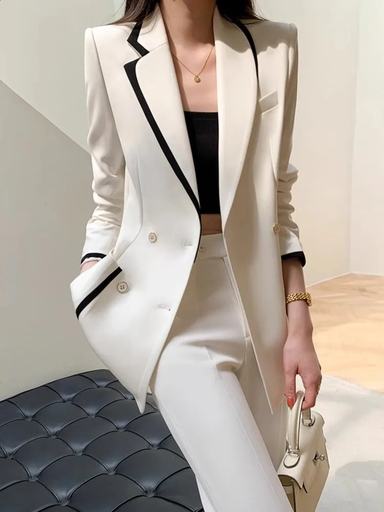 Korean Fashion Elegant and Chic Women Pantsuit Casual Vintage Blazer Jackets Straight Pants Two Pieces Set Female Formal Outfits 240826