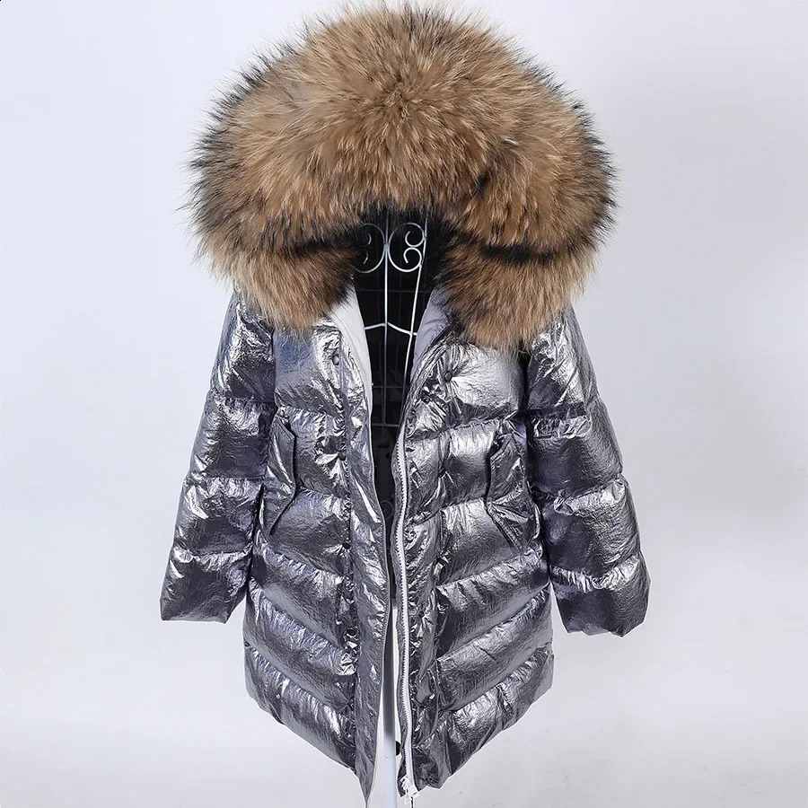 Maomaokong Winter Genuine Fox Raccoon Fur Collar Down Jacket Womens Hooded Warm Down Jacket Waterproof Jacket Park 240826bj