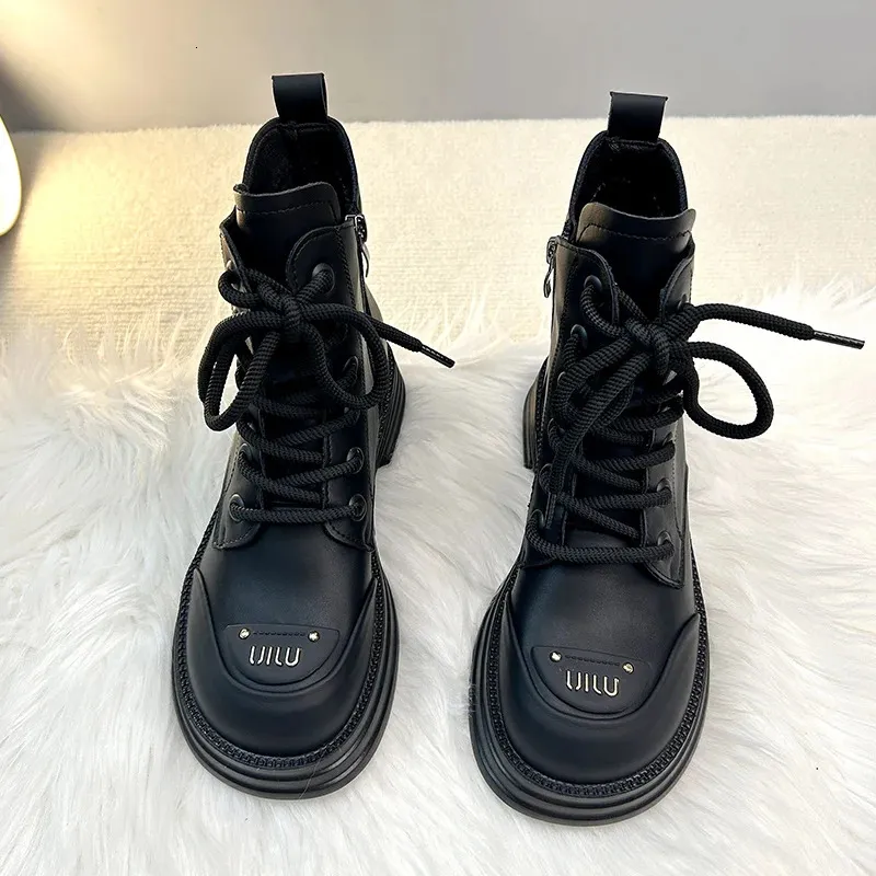 New Winter 2024 Ankle Round Toe Lace-up Short Womens Platform Designer Knight Boots Women Shoes 240613
