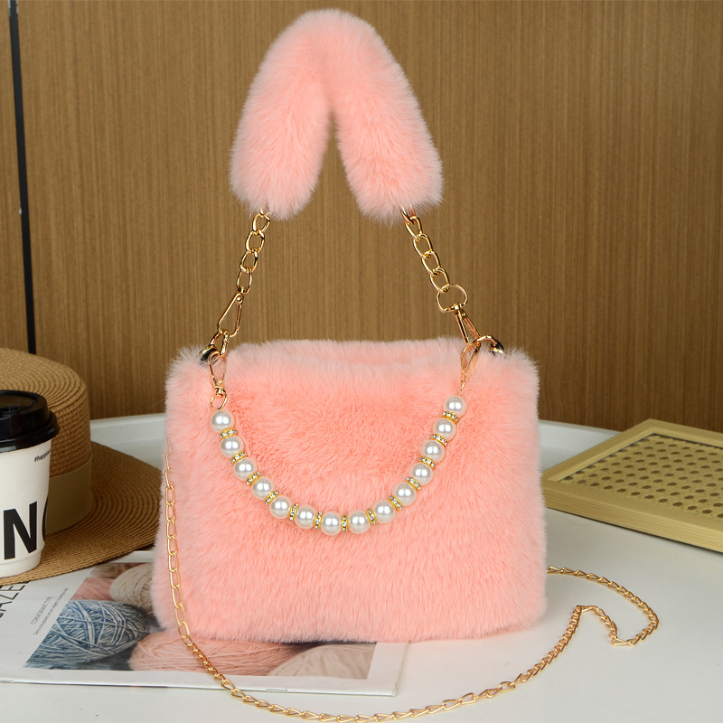 Autumn Winter Plush Bags New Styles For Women Niche Chain Crossbody Bags Fashionable Small Square Bags Plush Bags Casual