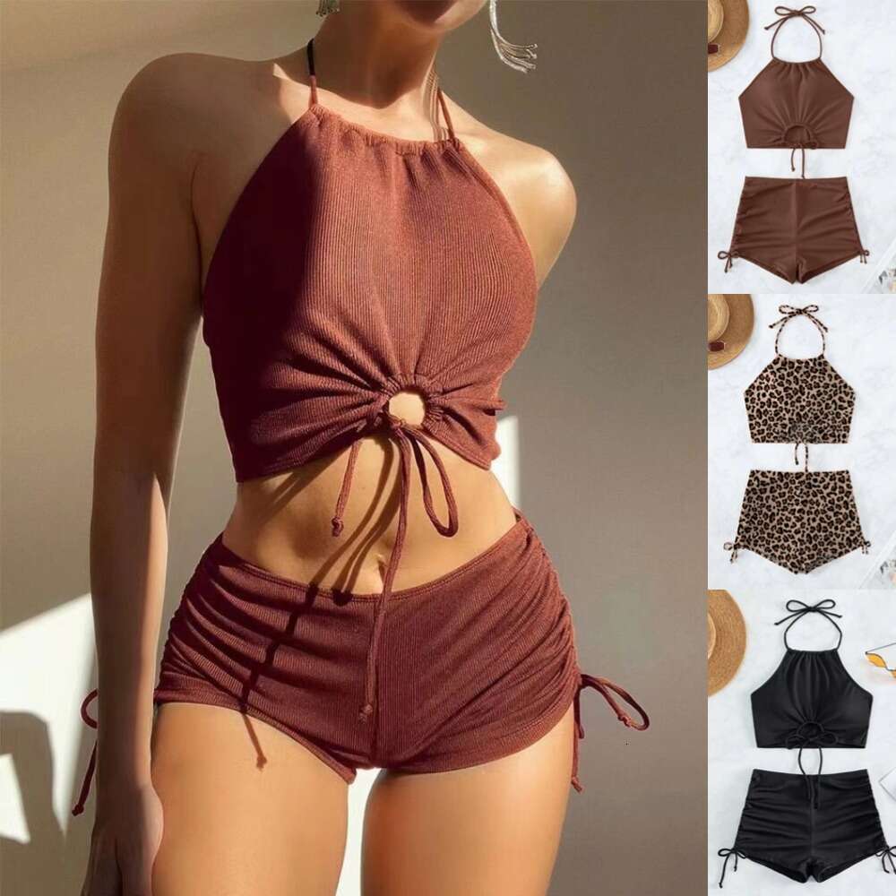 Hot Spring Women's Conservative Bikini Solid Huludao Swimsuit bikini Sexy Open Back Swimming