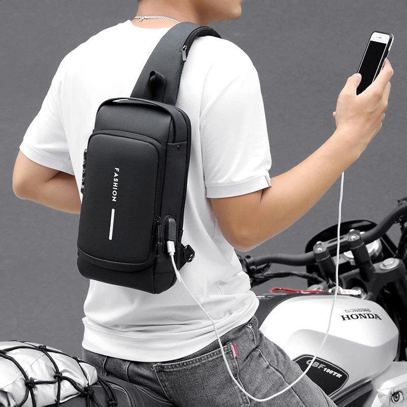 Mens Multifunction Antitheft USB Shoulder Bag Man Crossbody Cross Body Travel Sg Chest Bags Pack Messenger for Male 8395