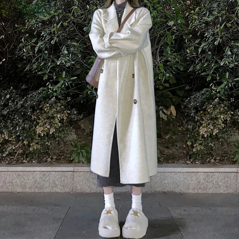 Womens autumn and winter thick knee long wool coat 240826