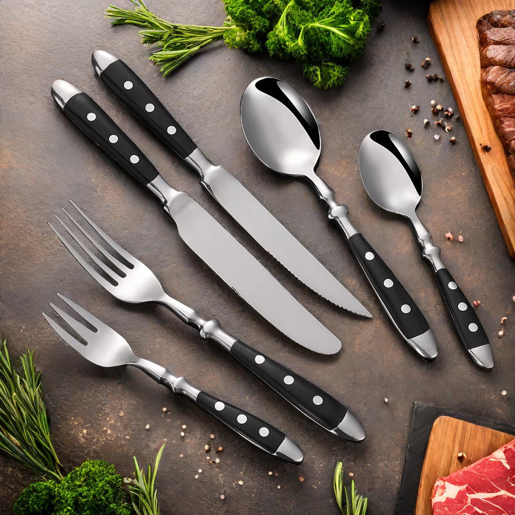 Classic and elegant stainless steel cutlery set fork spoon knife full steak teaspoon creative 240827