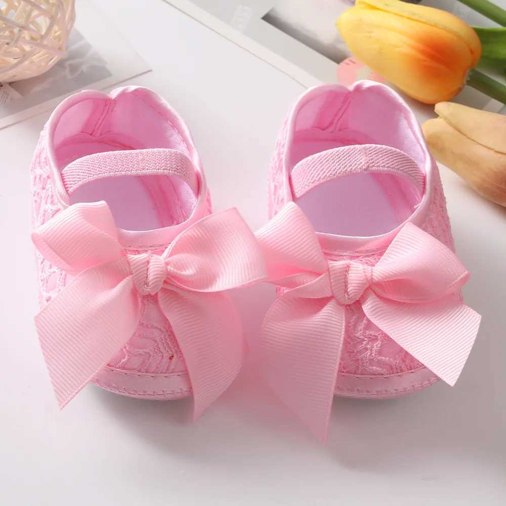 Cute baby shoes with ribbon bow for 0-1 year old newborns soft soled childrens shoes princess first walker dress shoes M240827